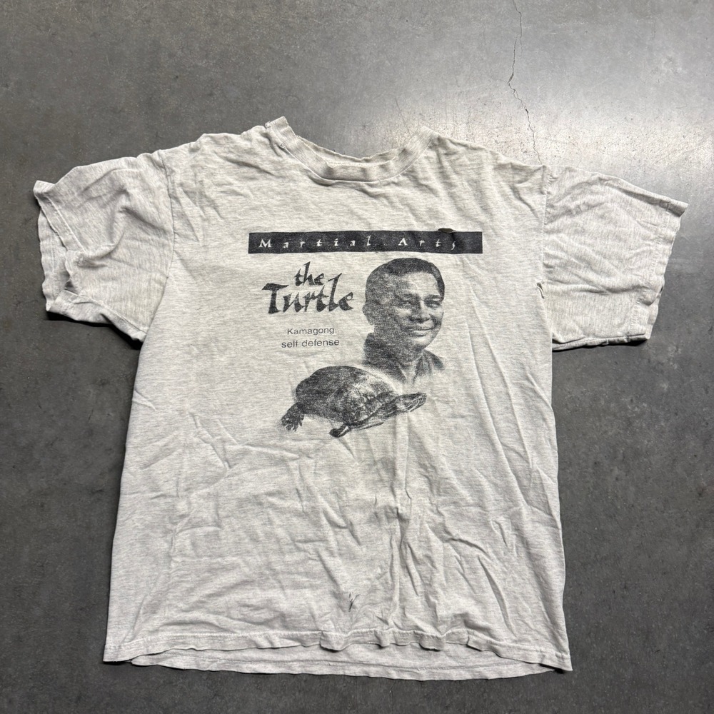 Vintage Oneita Power-T The Turtle Kamagong Martial Arts T-Shirt Gray Large
